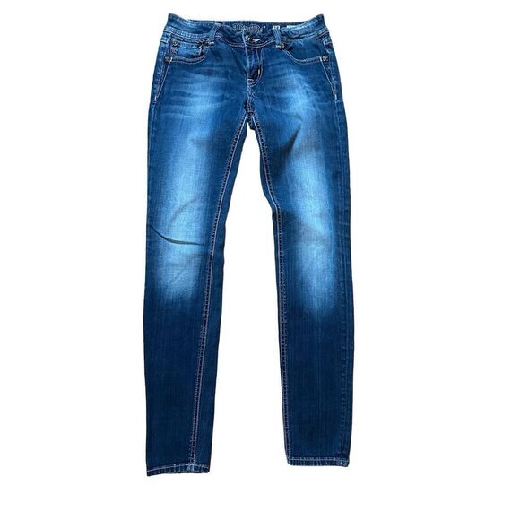 Miss Me Fleur De Lis Dark Wash Low Rise Skinny Jeans Size 28 JP5182G - Picture 1 of 10